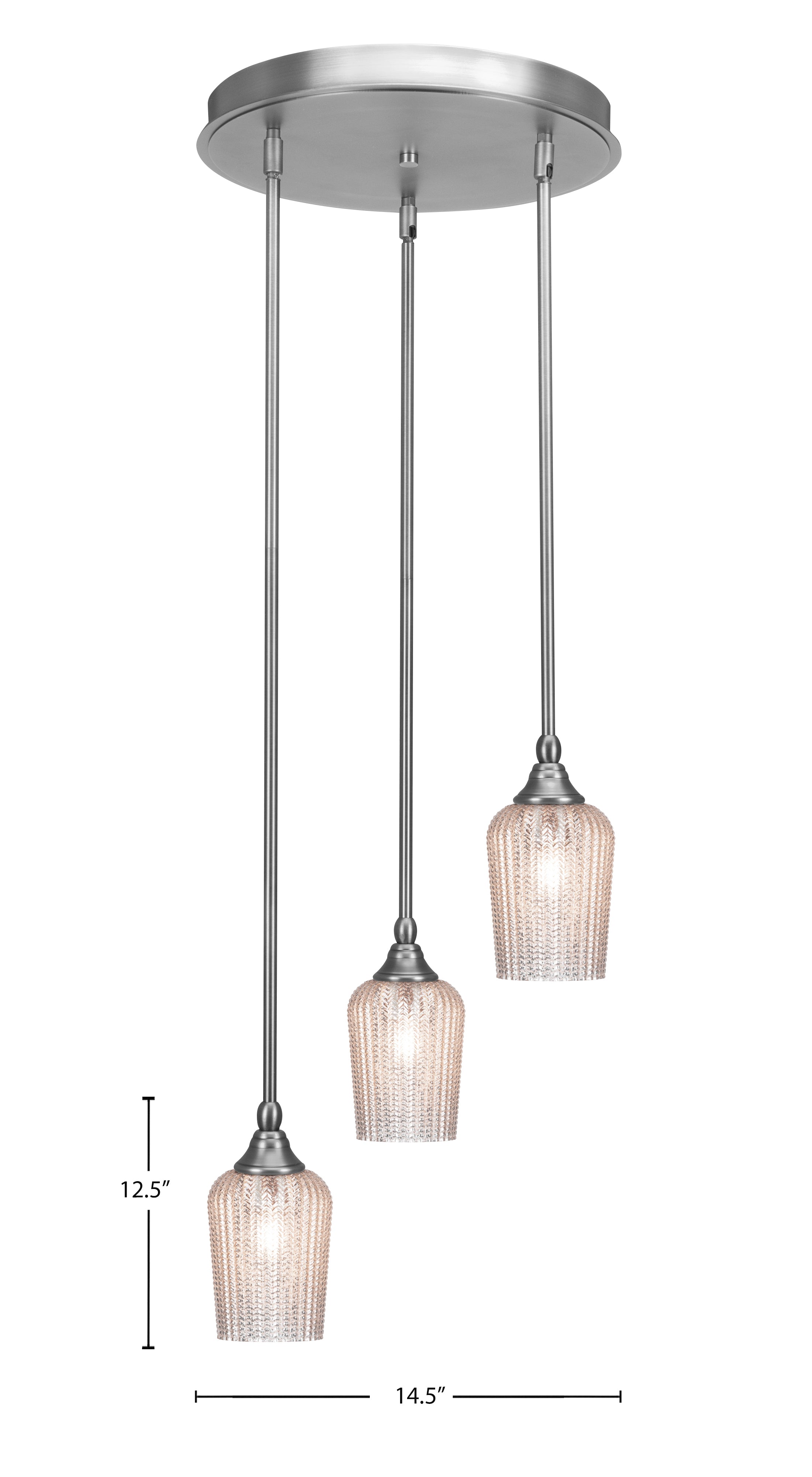 Empire Three Light Cluster Pendalier in Brushed Nickel with 5" Silver Textured Shade