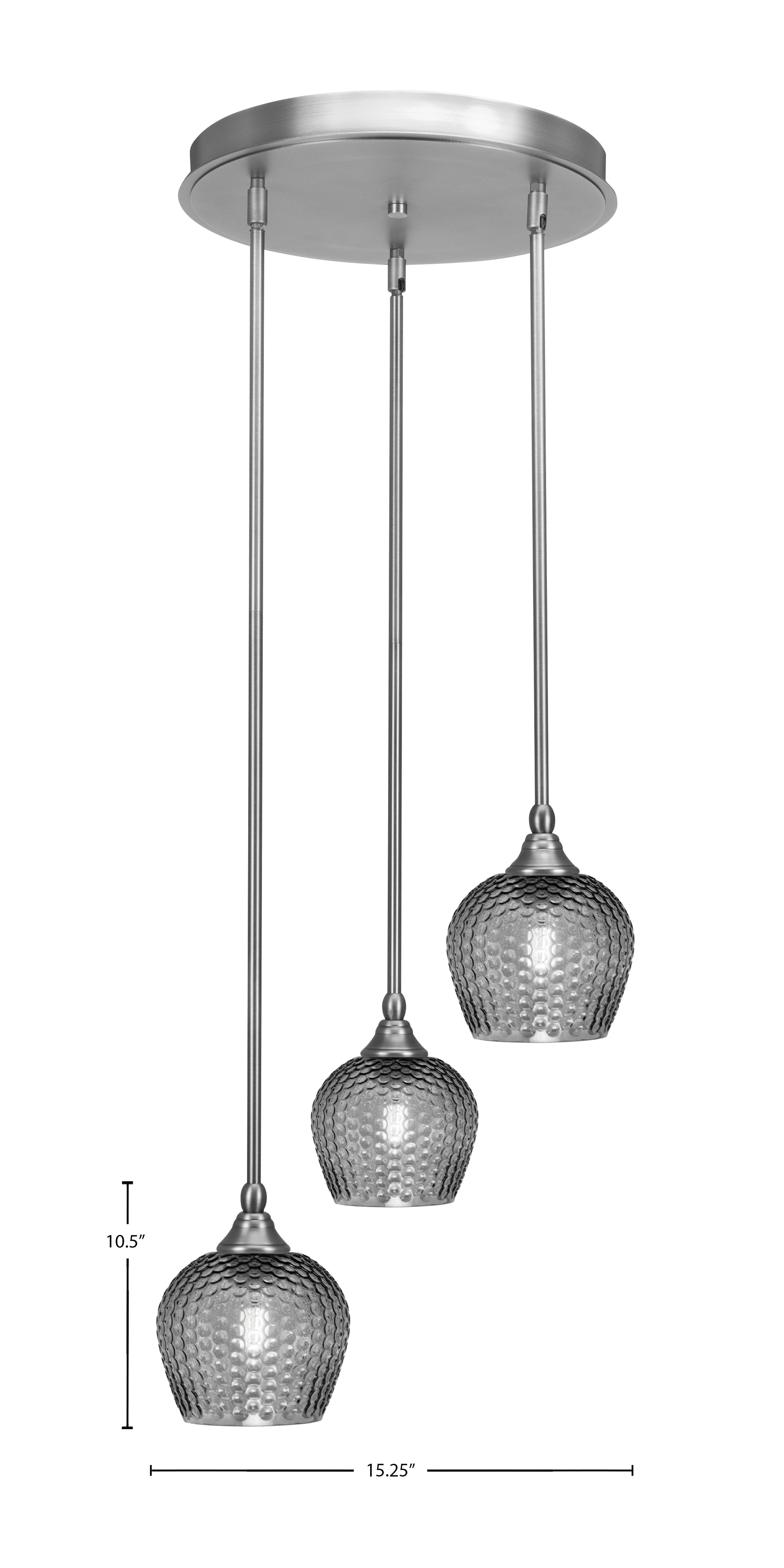 Empire Three Light Pendalier in Brushed Nickel with Smoke Textured Shade