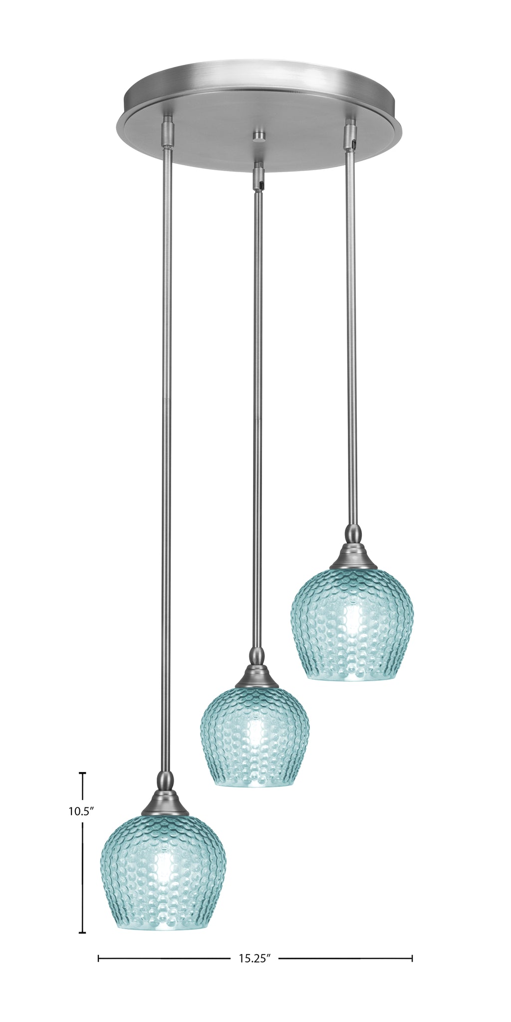 Empire Three Light Pendalier in Brushed Nickel with Turquoise Textured Shade
