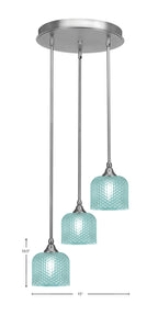 Empire Three Light Pendalier in Brushed Nickel with Turquoise Textured Shade