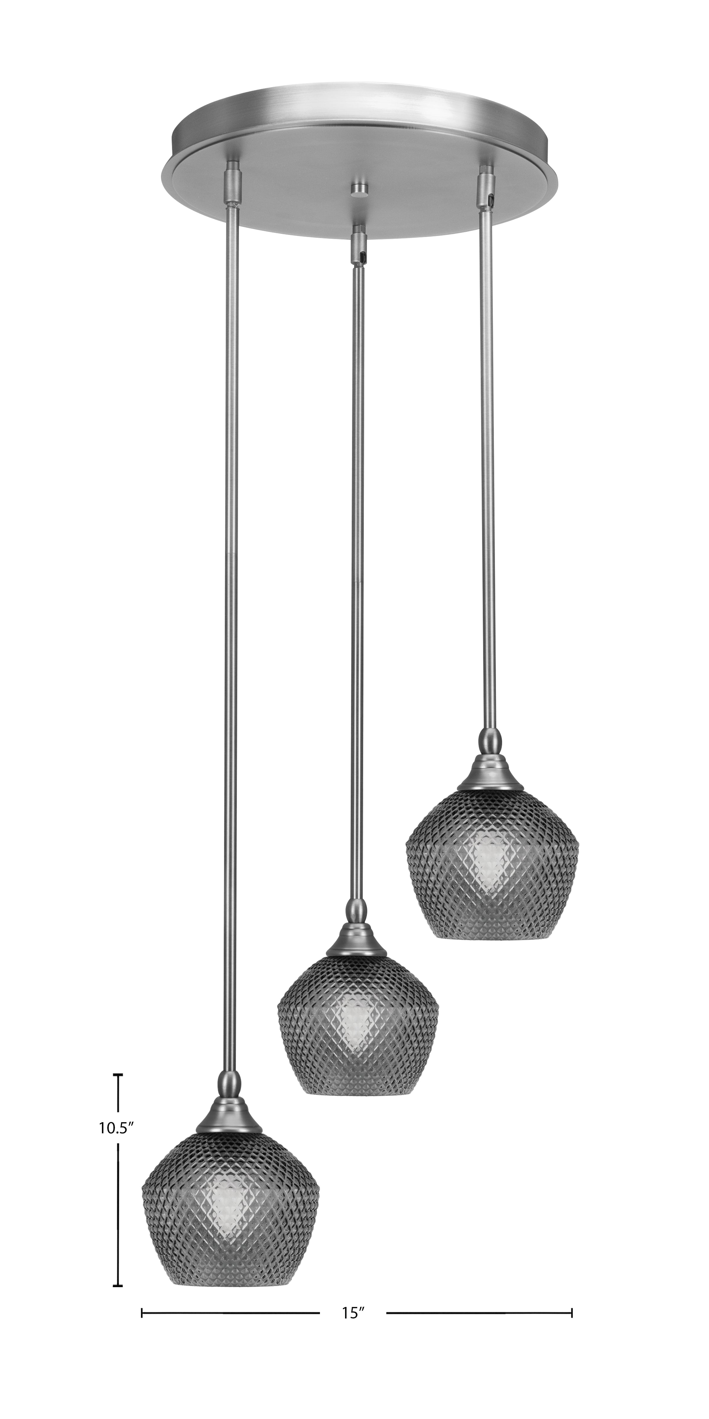 Empire Three Light Pendalier in Brushed Nickel with Smoke Textured Shade