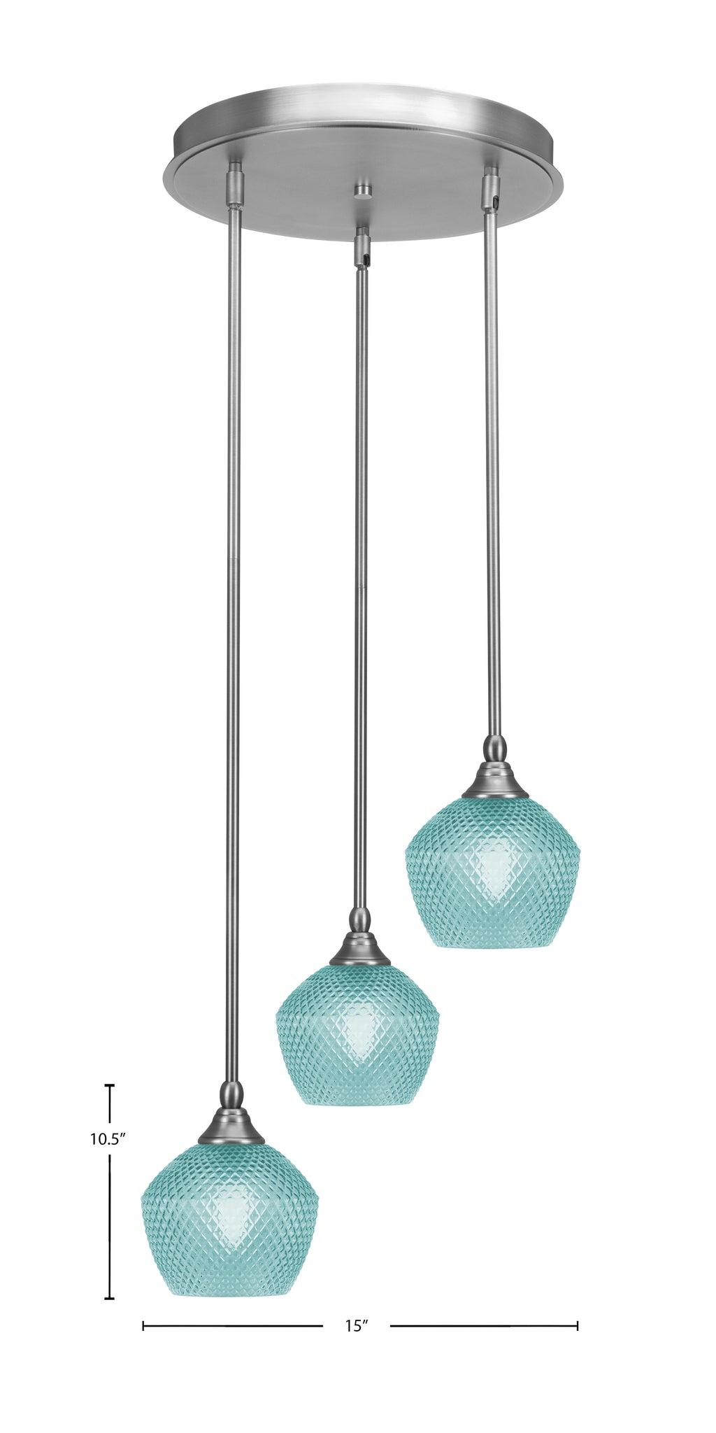 Empire Three Light Pendalier in Brushed Nickel with Turquoise Textured Shade