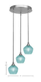 Empire Three Light Pendalier in Brushed Nickel with Turquoise Textured Shade