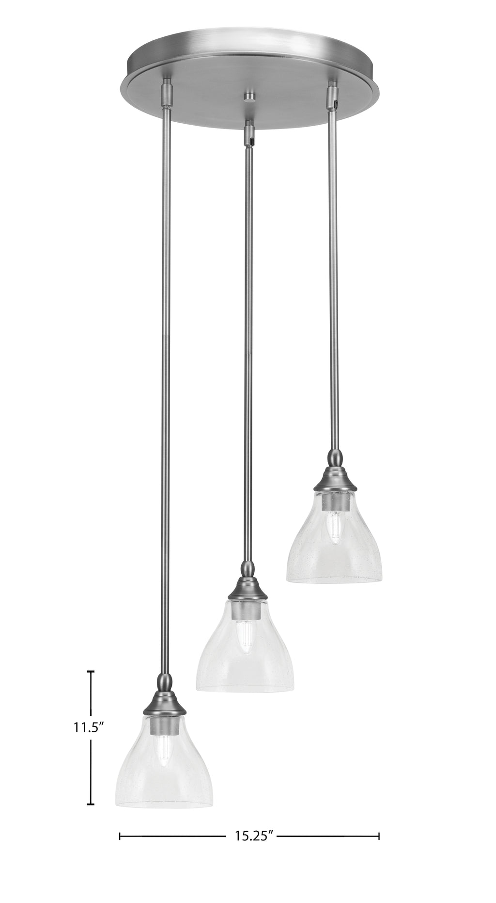 Empire Three Light Cluster Pendalier in Brushed Nickel with 6.25" Clear Bubble Shade
