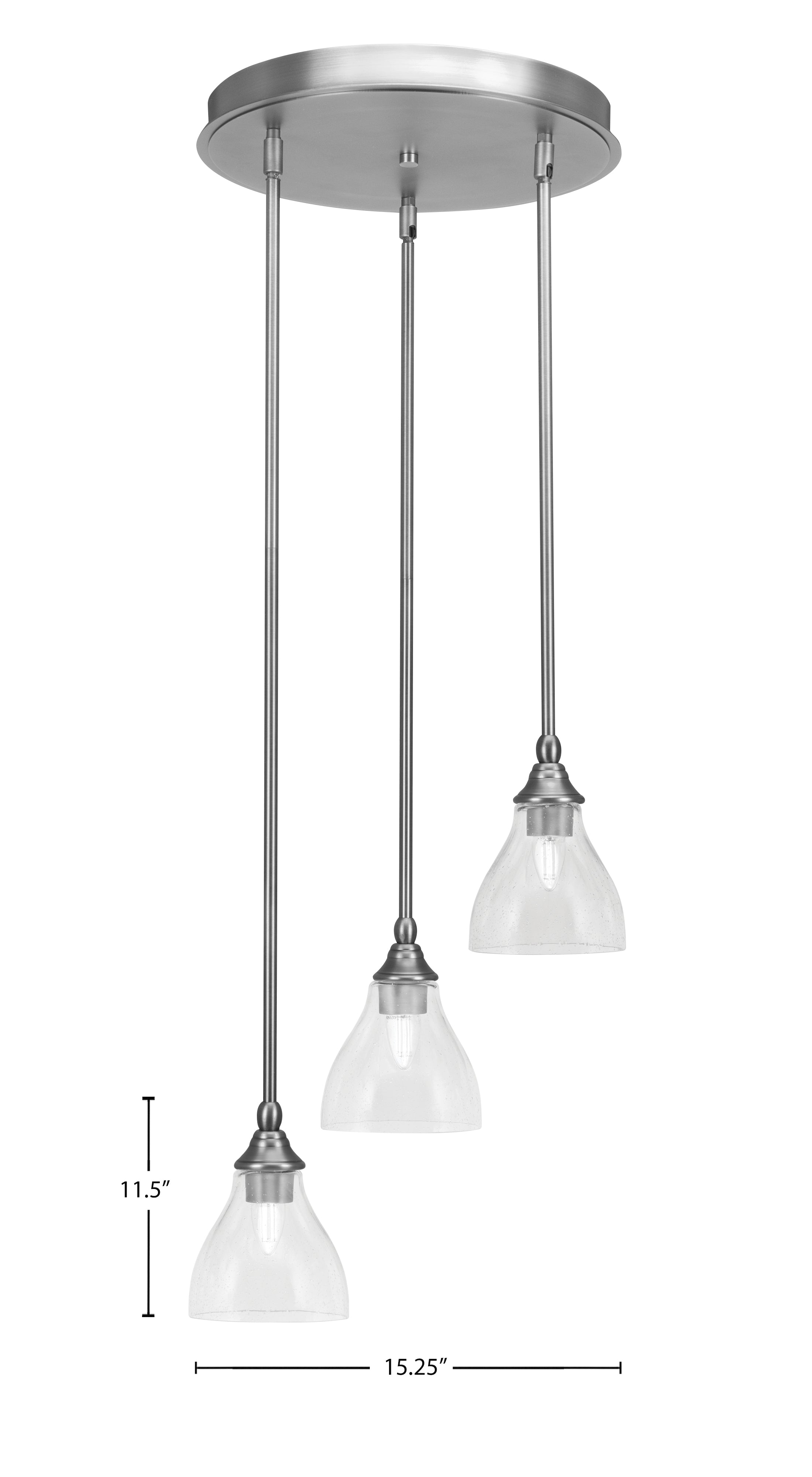 Empire Three Light Cluster Pendalier in Brushed Nickel with 6.25" Clear Bubble Shade