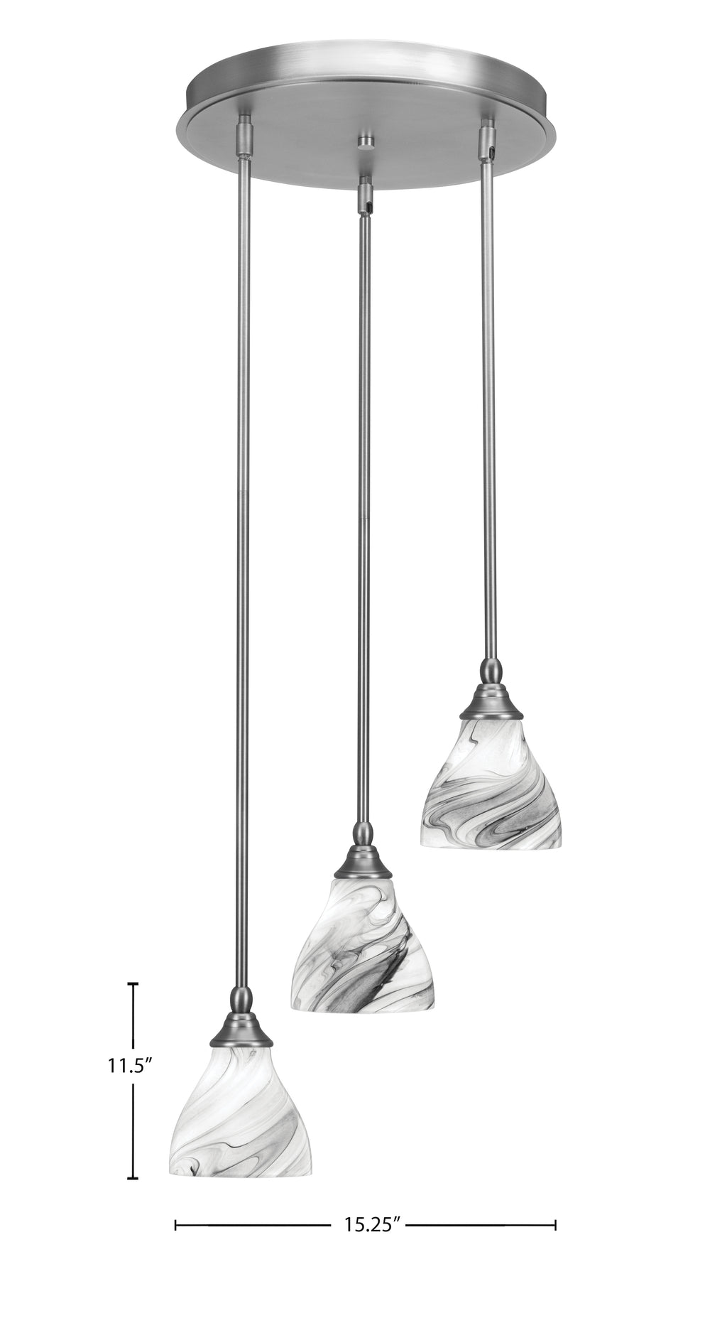 Empire Three Light Cluster Pendalier in Brushed Nickel with 6.25" Onyx Swirl Shade