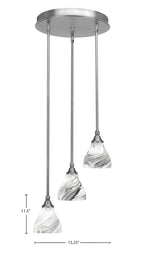 Empire Three Light Cluster Pendalier in Brushed Nickel with 6.25" Onyx Swirl Shade