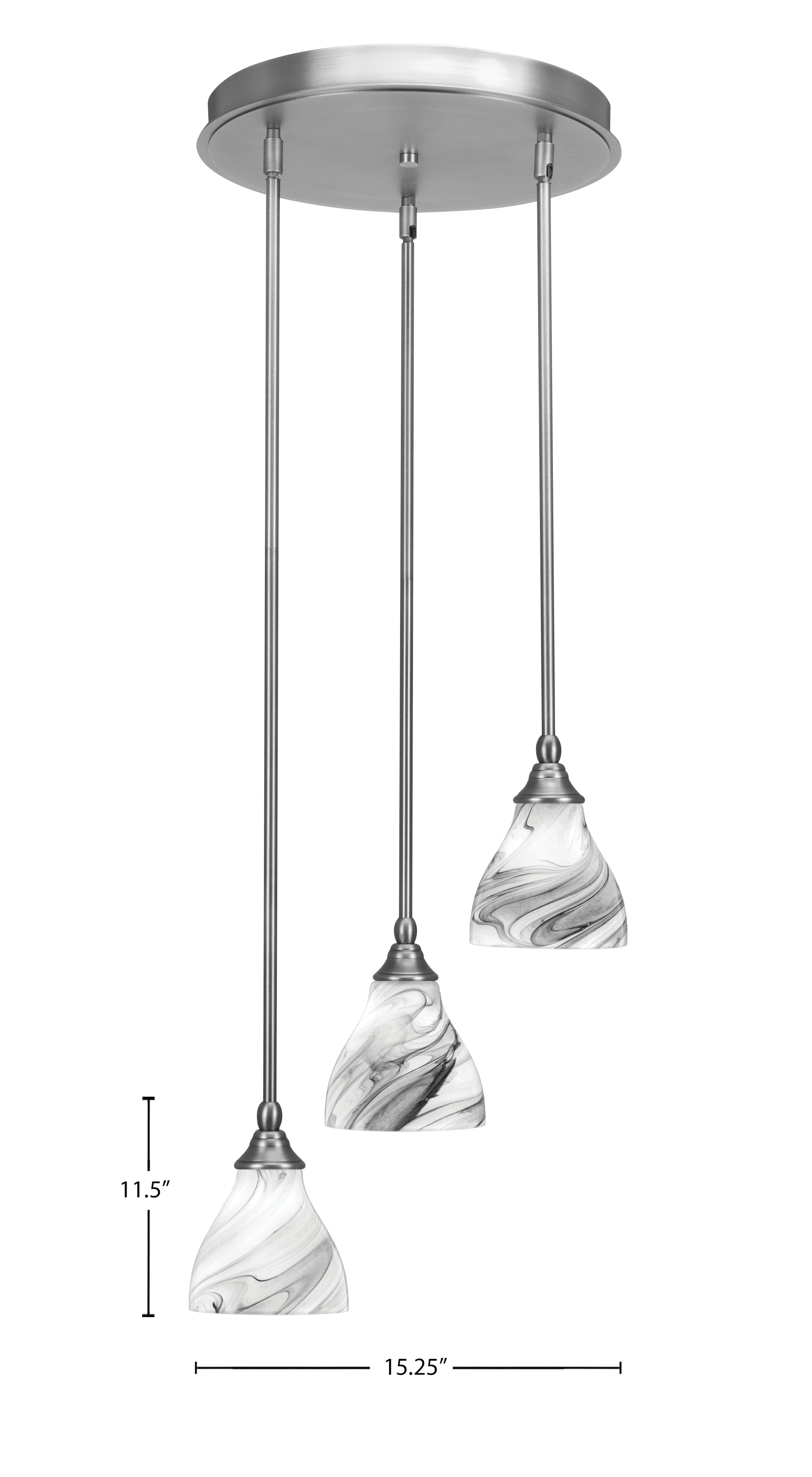 Empire Three Light Cluster Pendalier in Brushed Nickel with 6.25" Onyx Swirl Shade