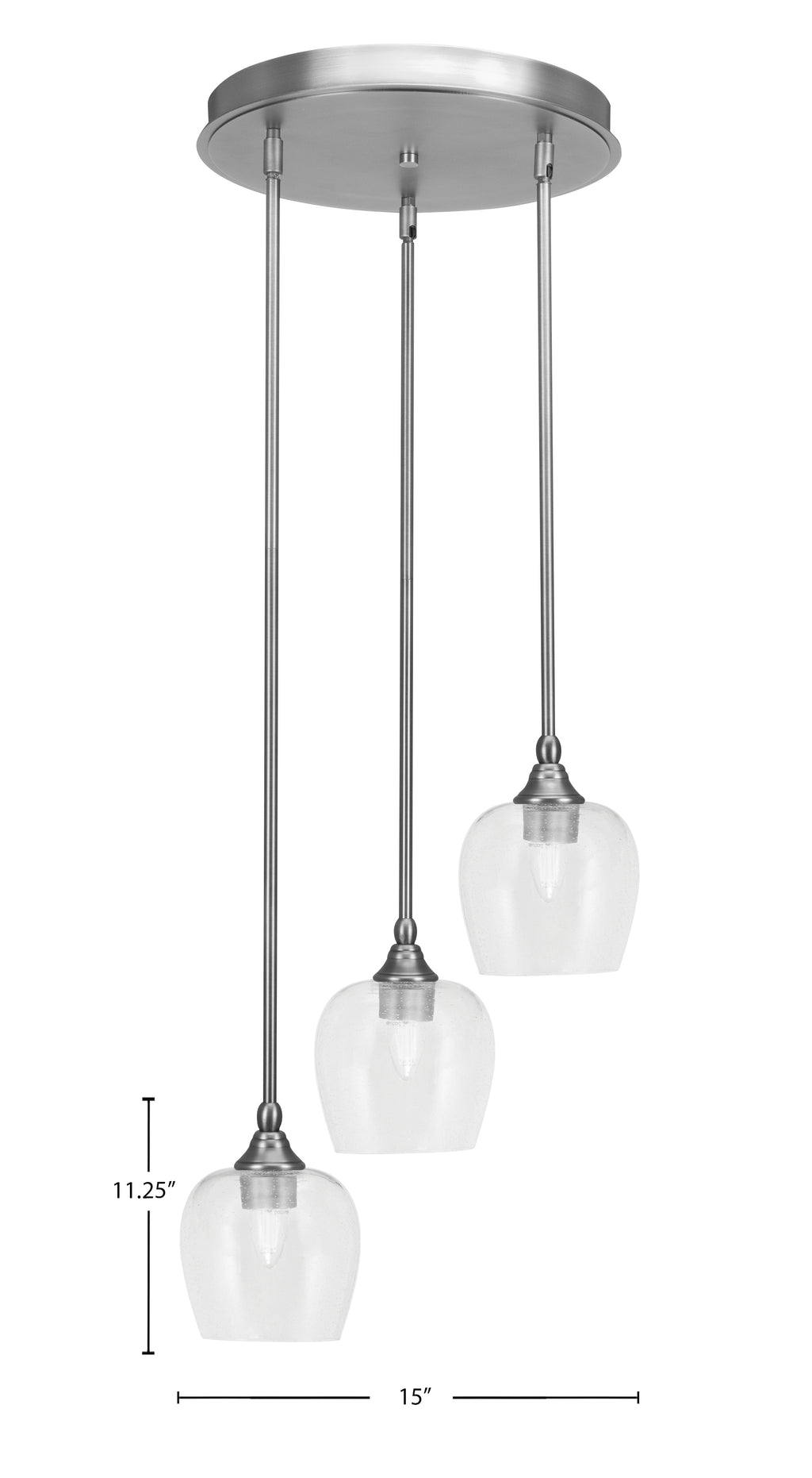 Empire Three Light Cluster Pendalier in Brushed Nickel with 6" Clear Bubble Shade