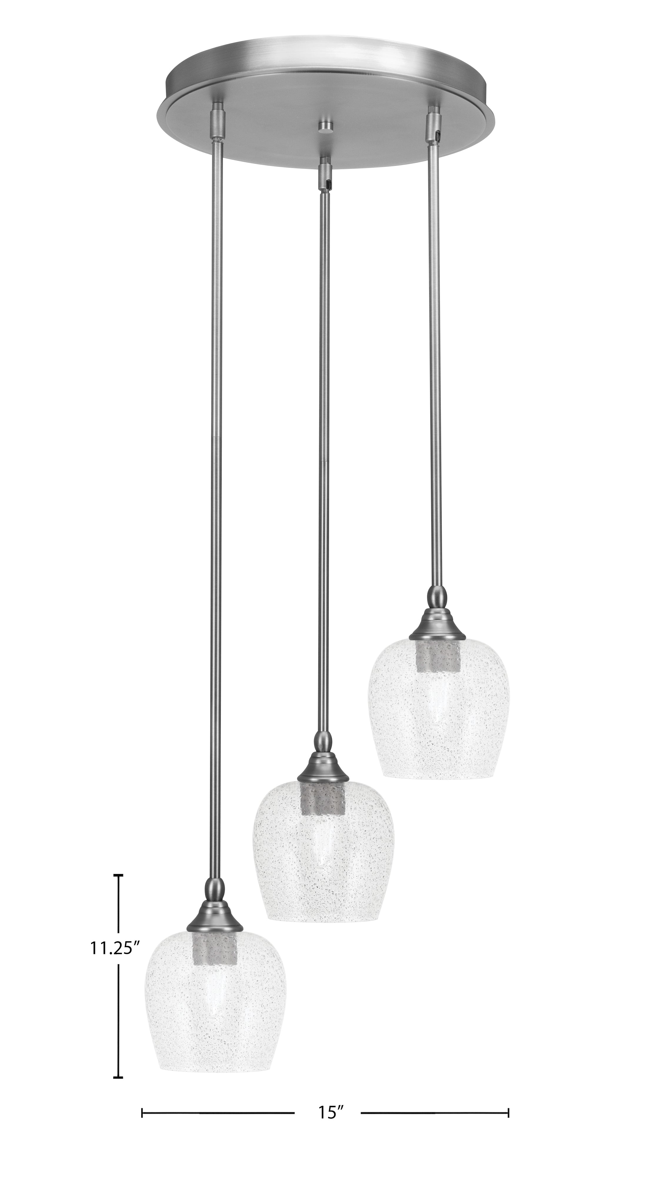 Empire Three Light Cluster Pendalier in Brushed Nickel with 6" Smoke Bubble Shade