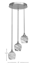 Empire Three Light Cluster Pendalier in Brushed Nickel with 6" Onyx Swirl Shade