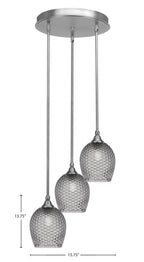 Empire Three Light Cluster Pendalier in Brushed Nickel with 7.5" Smoke Textured Shade
