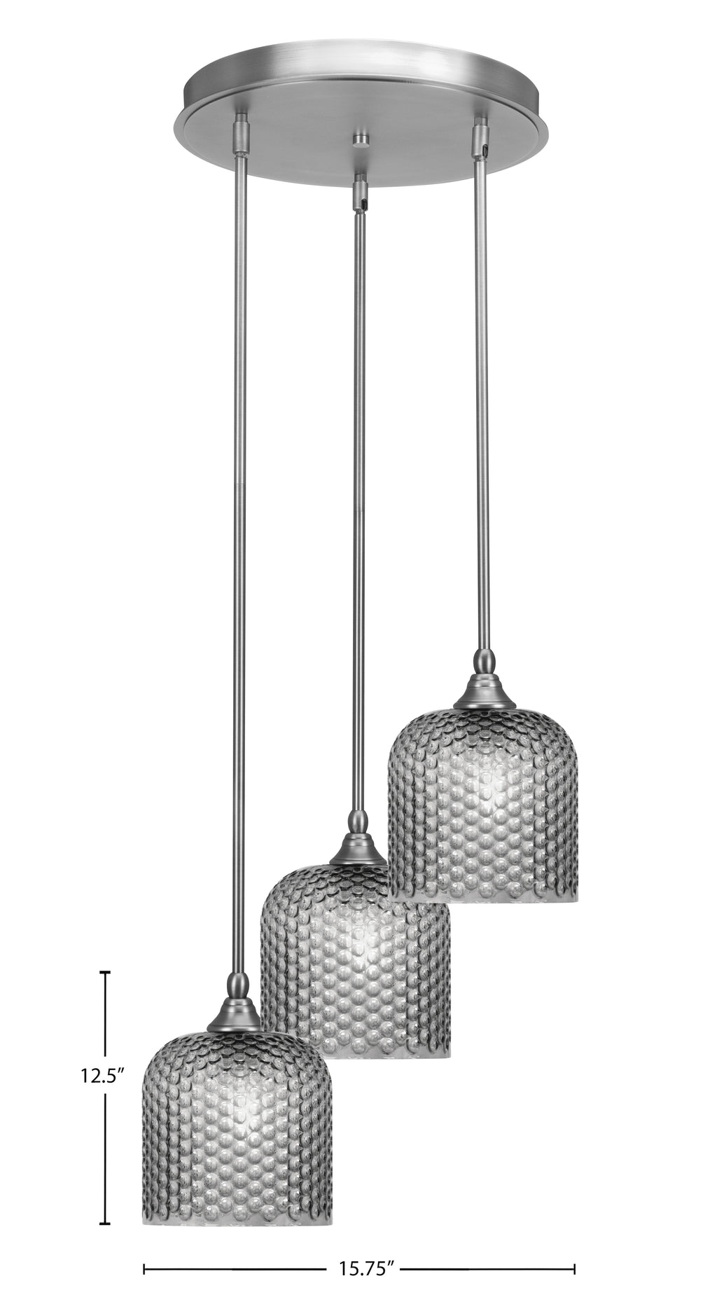 Empire Three Light Cluster Pendalier in Brushed Nickel with 7" Smoke Textured Shade