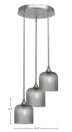 Empire Three Light Cluster Pendalier in Brushed Nickel with 7" Smoke Textured Shade