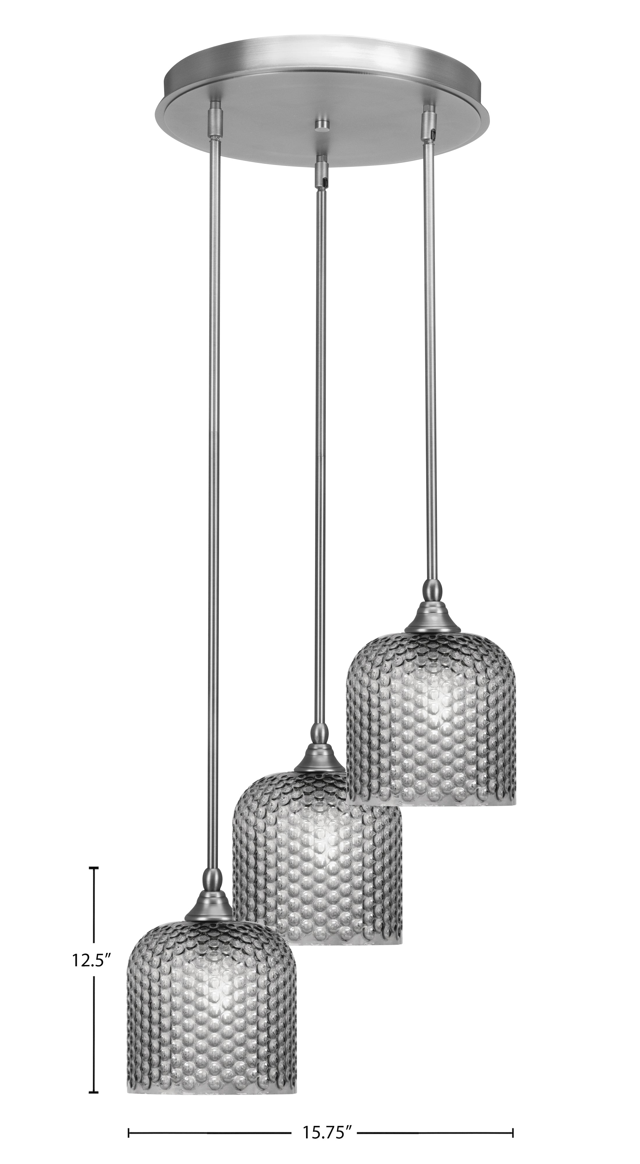 Empire Three Light Cluster Pendalier in Brushed Nickel with 7" Smoke Textured Shade