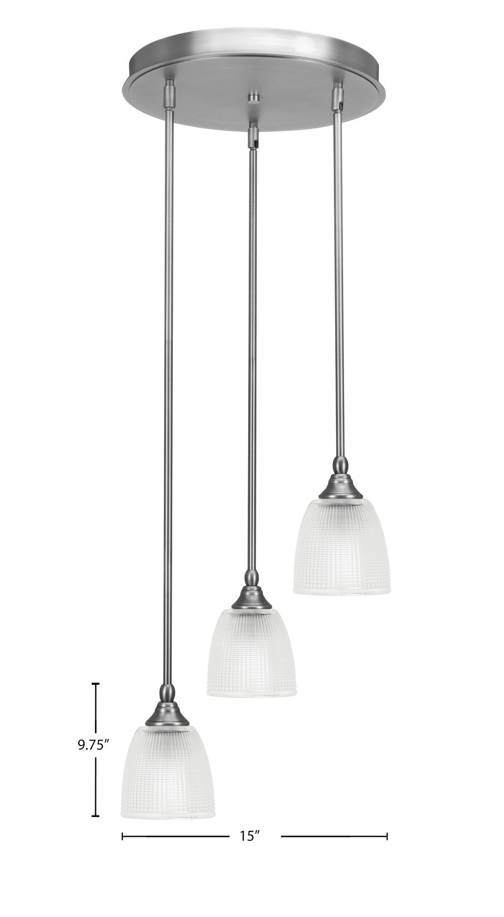 Empire Three Light Cluster Pendalier in Brushed Nickel with 5" Clear Ribbed Shade