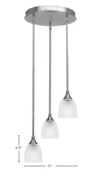Empire Three Light Cluster Pendalier in Brushed Nickel with 5" Clear Ribbed Shade