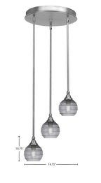Empire Three Light Cluster Pendalier in Brushed Nickel with 6" Smoke Ribbed Shade