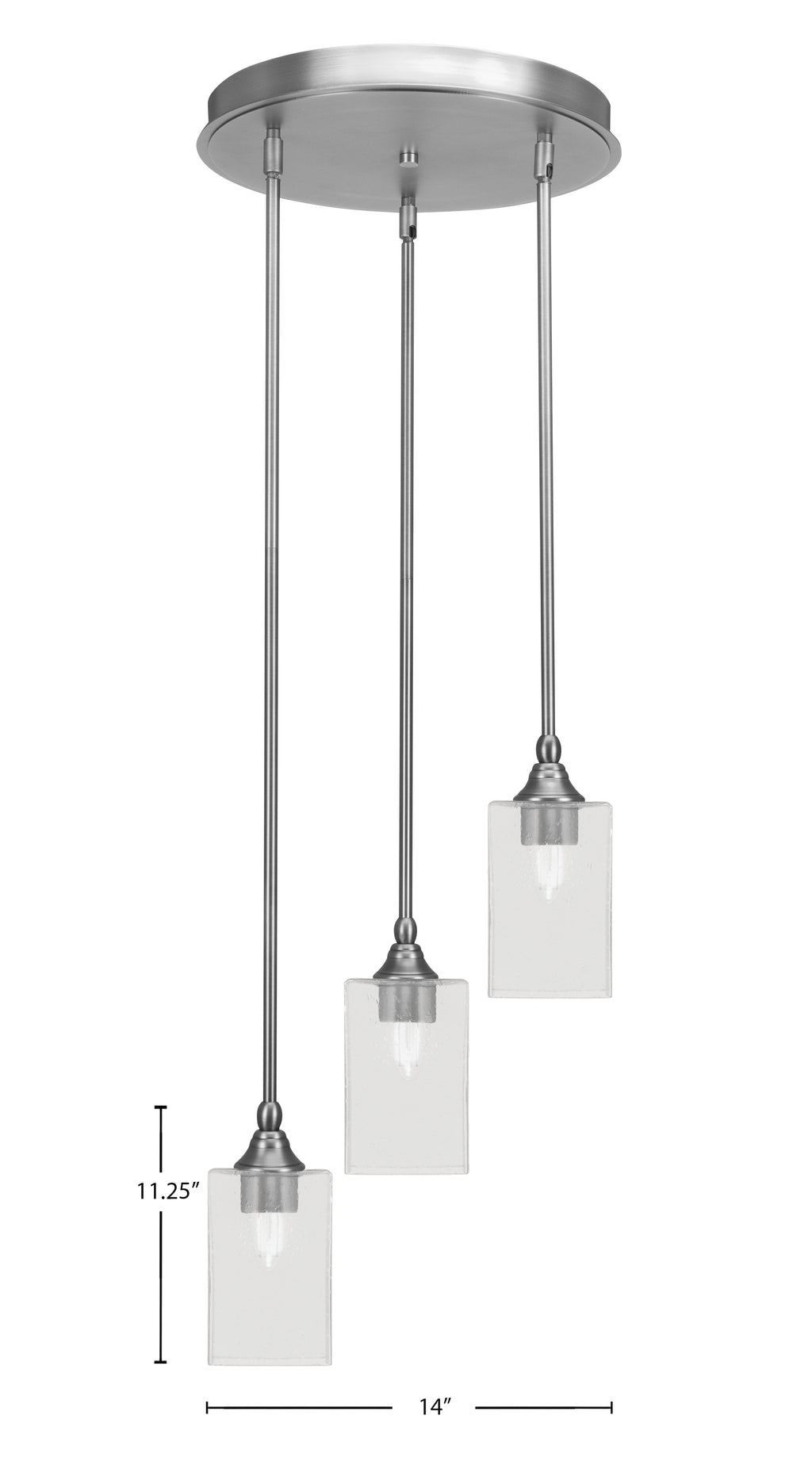 Empire Three Light Cluster Pendalier in Brushed Nickel with 4" Square Clear Bubble Shade
