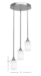 Empire Three Light Cluster Pendalier in Brushed Nickel with 4" Square White Muslin Shade