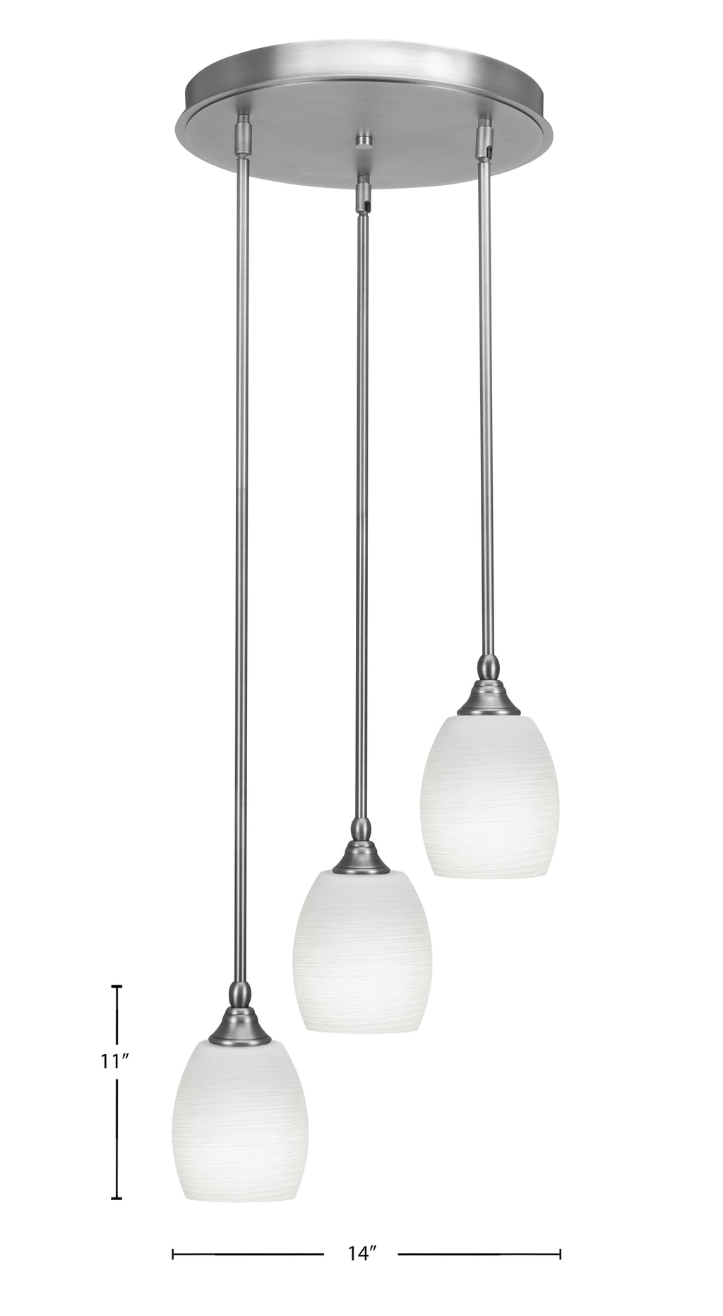 Empire Three Light Cluster Pendalier in Brushed Nickel with 5" White Linen Shade