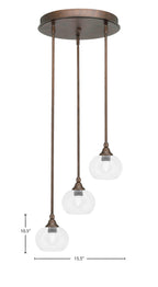 Empire Three Light Cluster Pendalier in Bronze with 7" Clear Bubble Shade