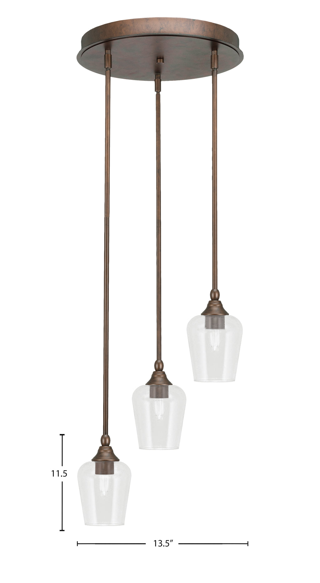 Empire Three Light Cluster Pendalier in Bronze with 5" Clear Bubble Shade
