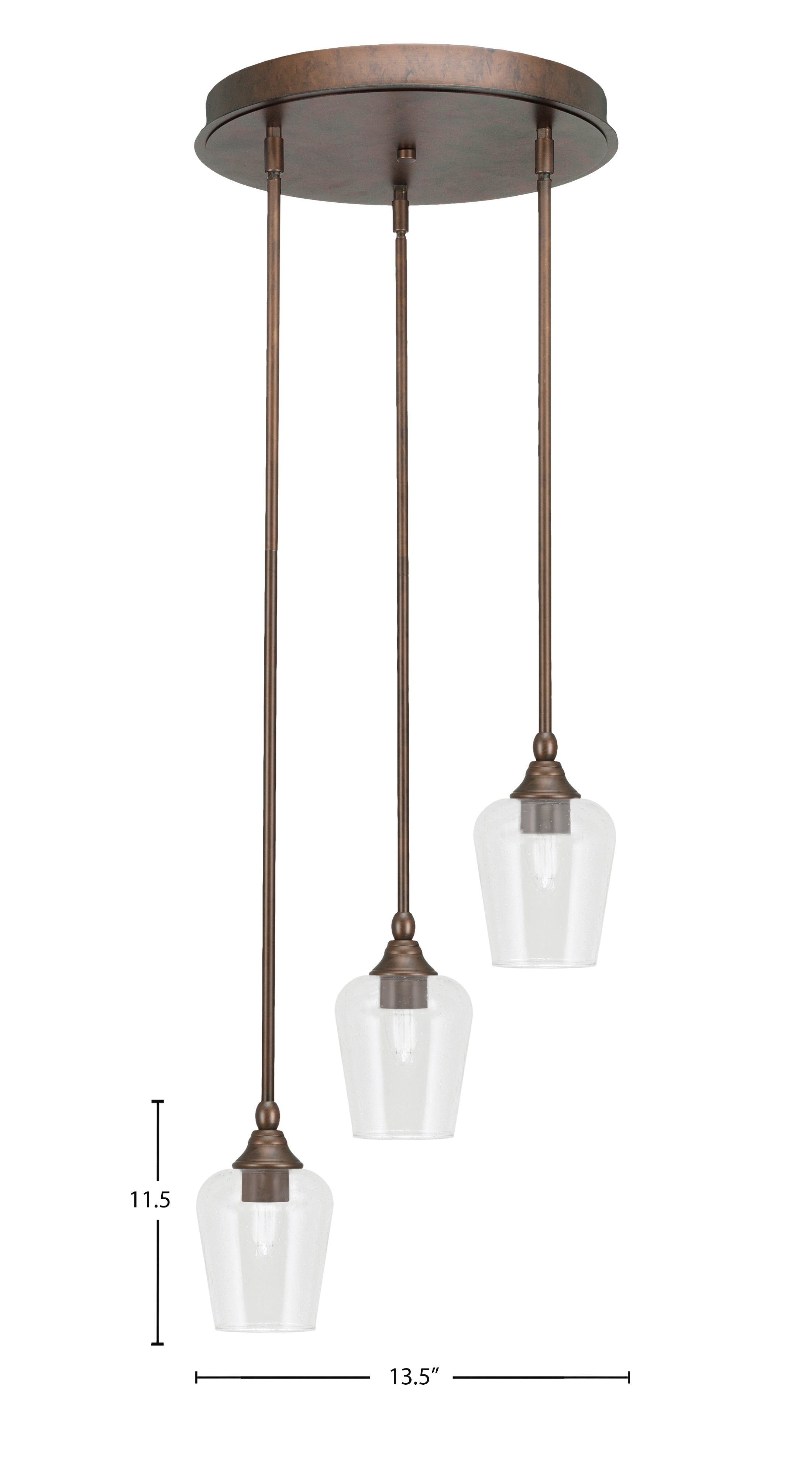 Empire Three Light Cluster Pendalier in Bronze with 5" Clear Bubble Shade
