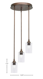 Empire Three Light Cluster Pendalier in Bronze with 4" Clear Bubble Shade