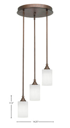 Empire Three Light Cluster Pendalier in Bronze with 4" White Muslin Shade