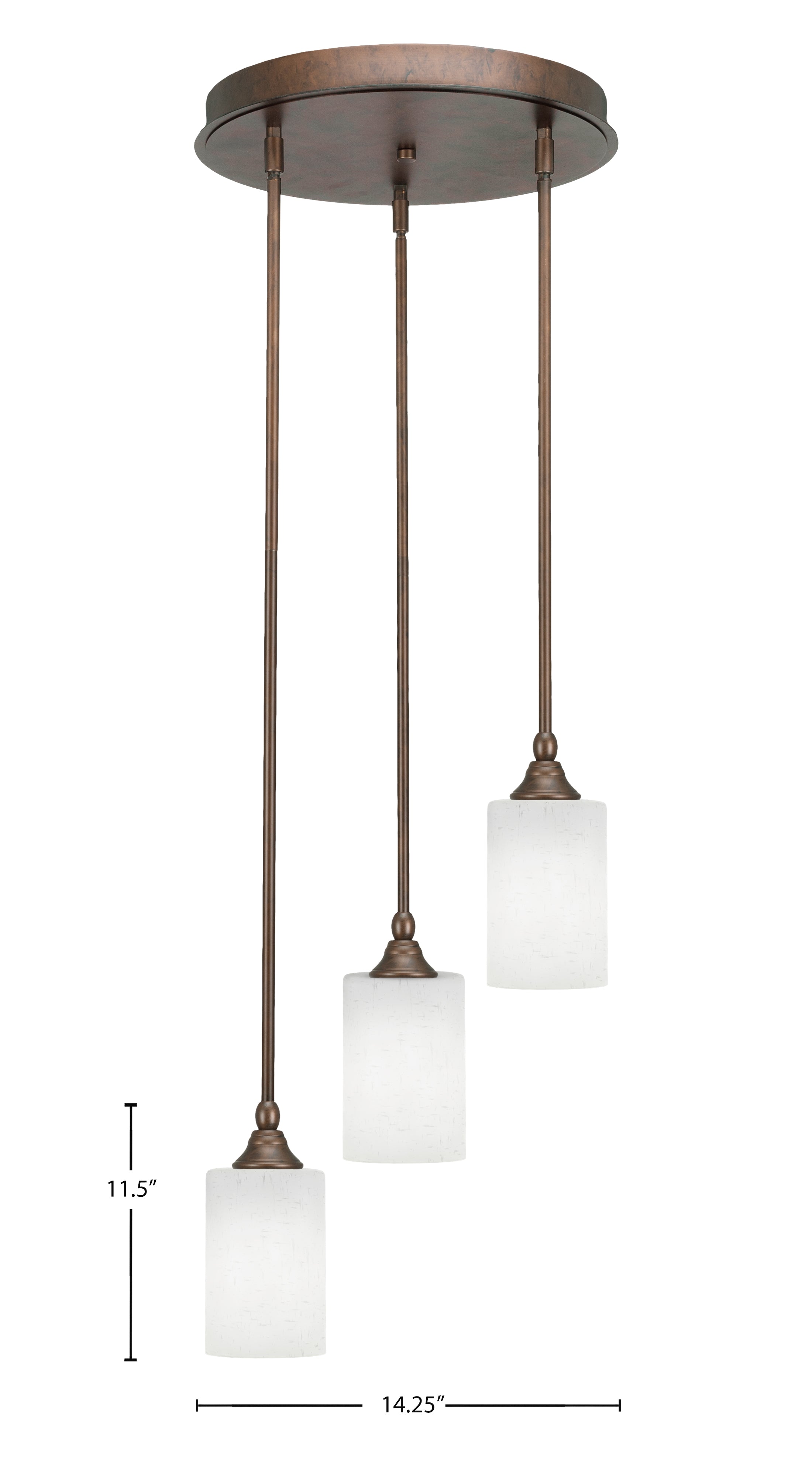 Empire Three Light Cluster Pendalier in Bronze with 4" White Muslin Shade