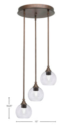 Empire Three Light Cluster Pendalier in Bronze with 5.75" Clear Bubble Shade