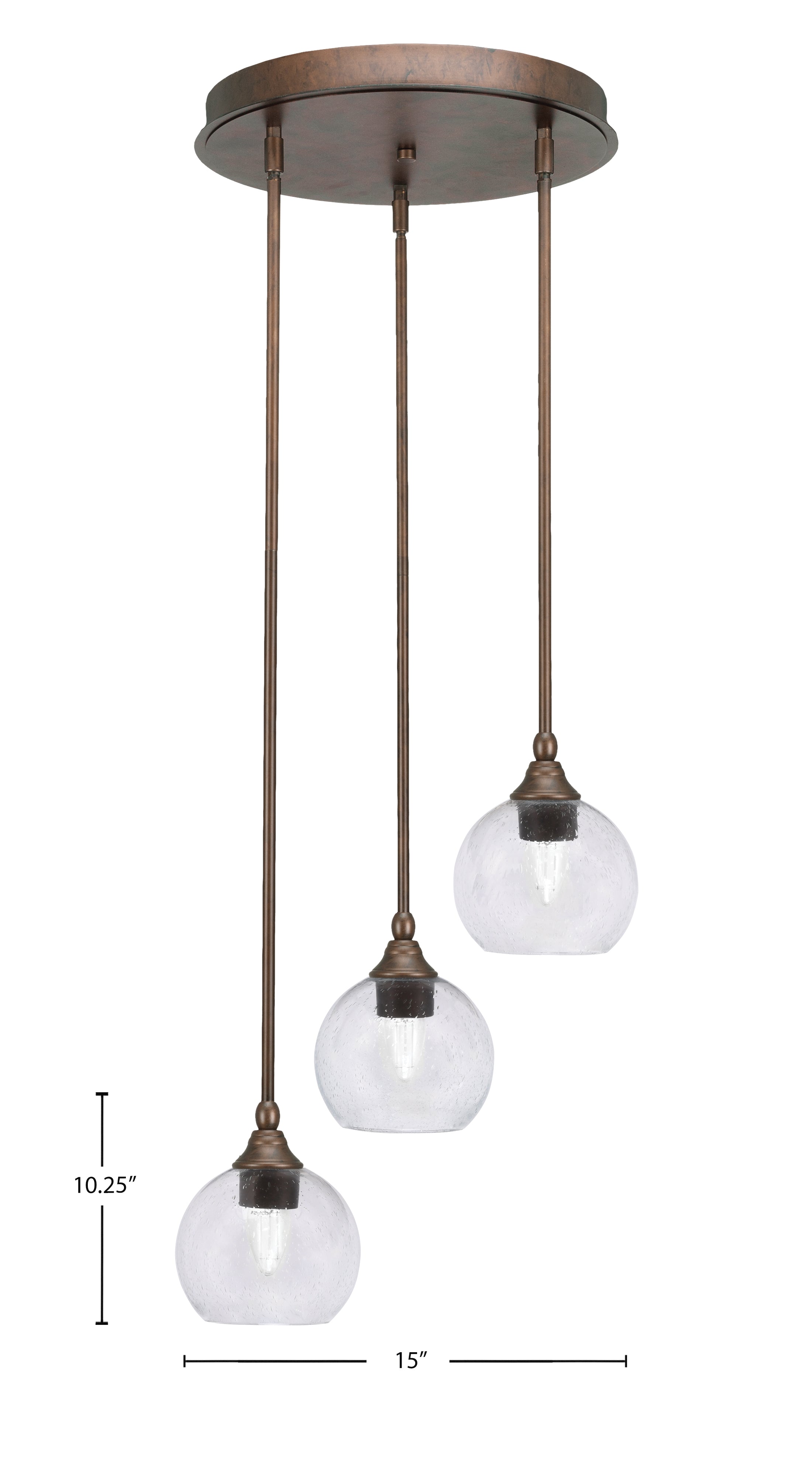 Empire Three Light Cluster Pendalier in Bronze with 5.75" Clear Bubble Shade