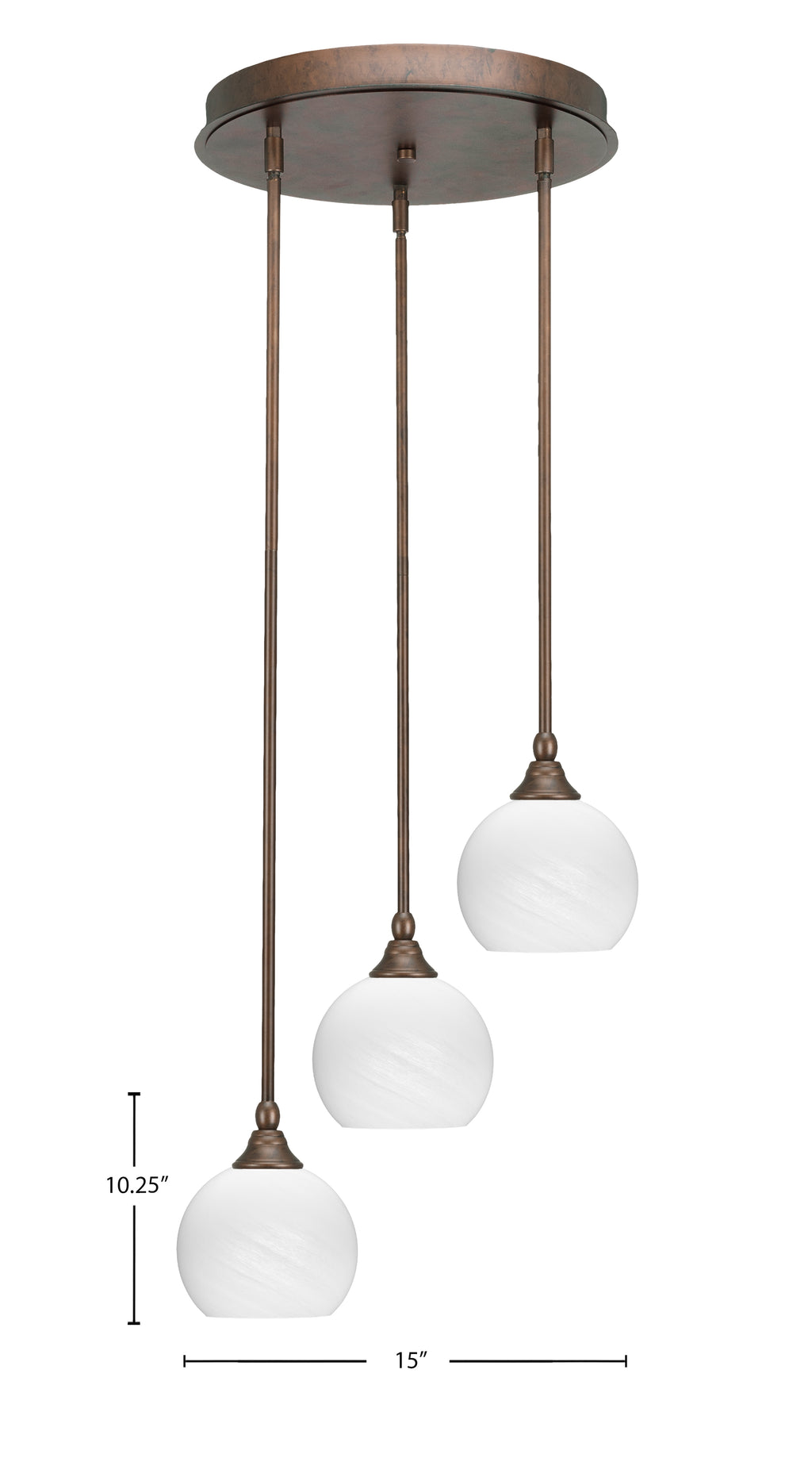 Empire Three Light Cluster Pendalier in Bronze with 5.75" White Marble Shade