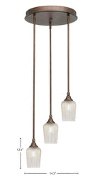 Empire Three Light Cluster Pendalier in Bronze with 5" Silver Textured Shade