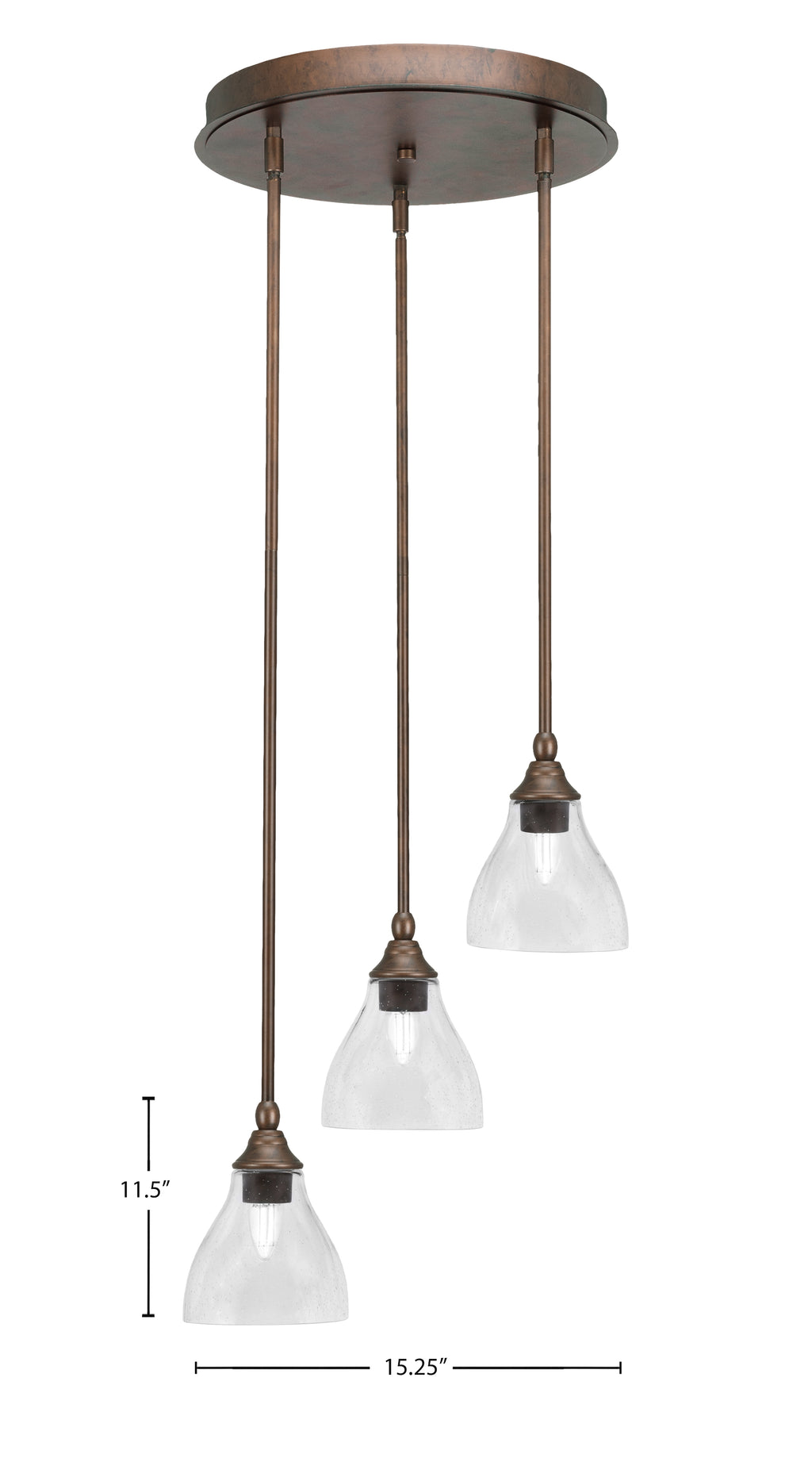 Empire Three Light Cluster Pendalier in Bronze with 6.25" Clear Bubble Shade