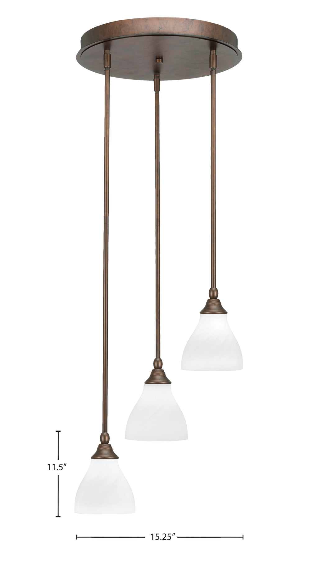 Empire Three Light Cluster Pendalier in Bronze with 6.25" White Marble Shade
