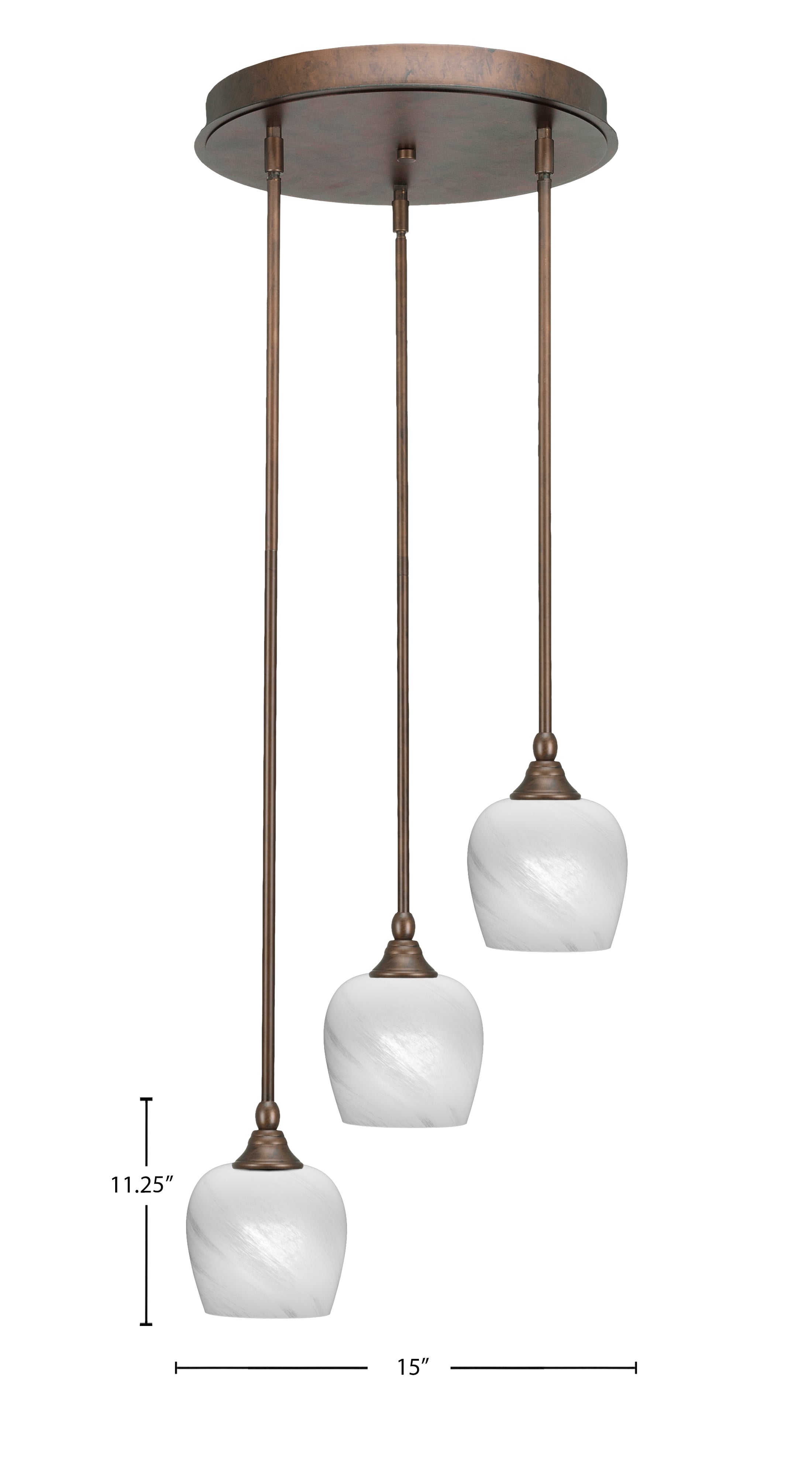Empire Three Light Cluster Pendalier in Bronze with 6" White Marble Shade