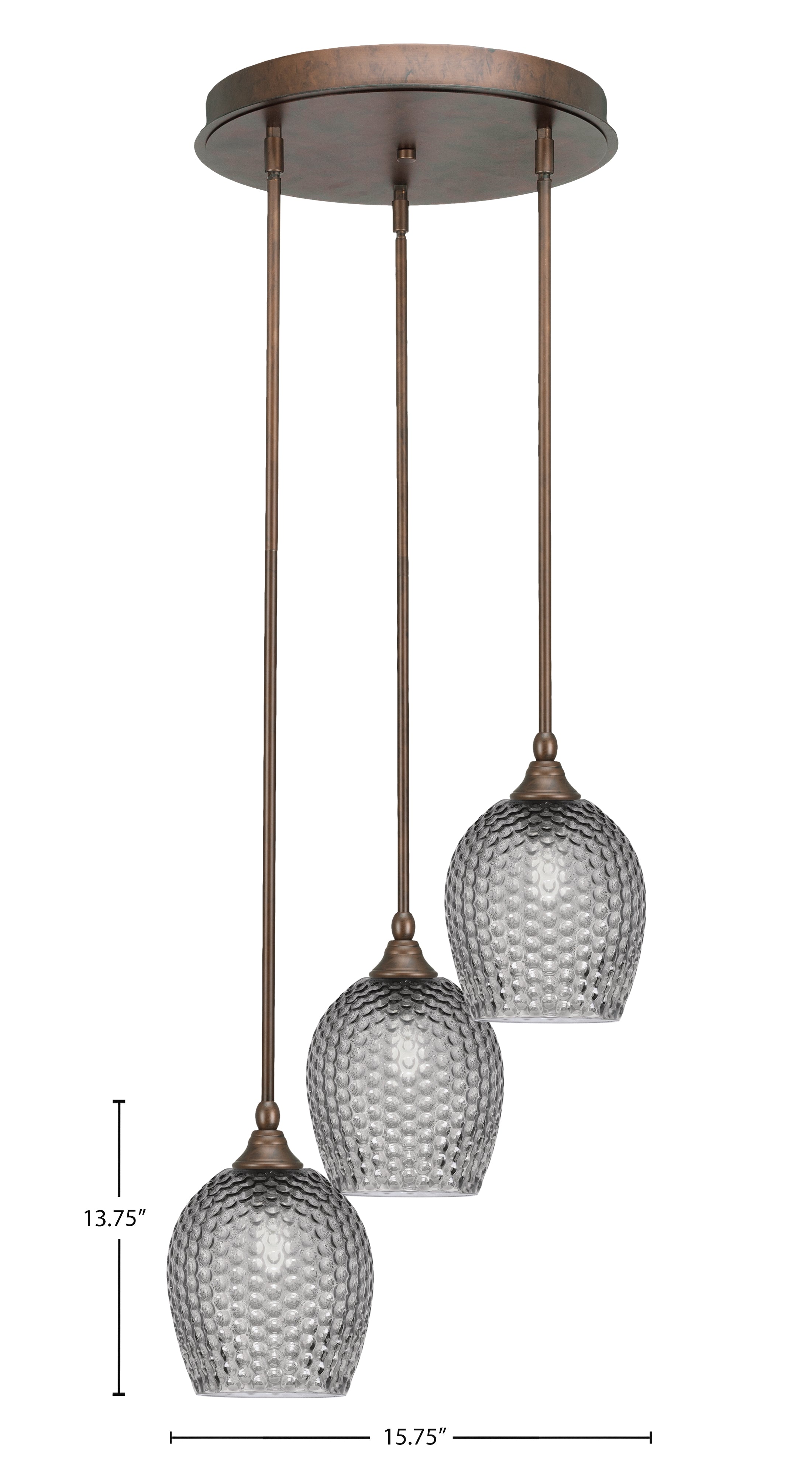 Empire Three Light Cluster Pendalier in Bronze with 7.5" Smoke Textured Shade