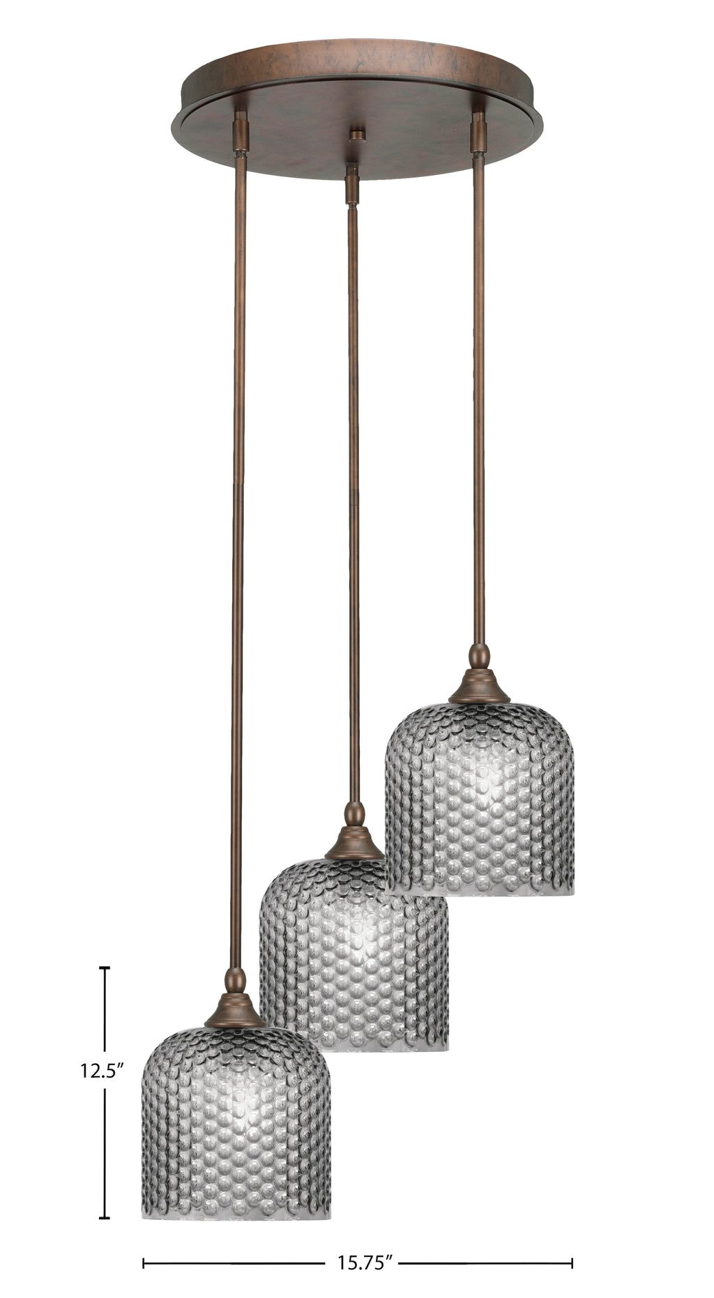 Empire Three Light Cluster Pendalier in Bronze with 7" Smoke Textured Shade