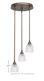 Empire Three Light Cluster Pendalier in Bronze with 5" Clear Ribbed Shade