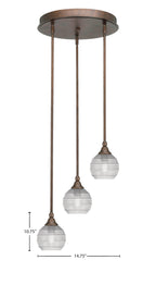 Empire Three Light Cluster Pendalier in Bronze with 6" Clear Ribbed Shade
