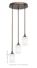 Empire Three Light Cluster Pendalier in Bronze with 4" Square White Muslin Shade