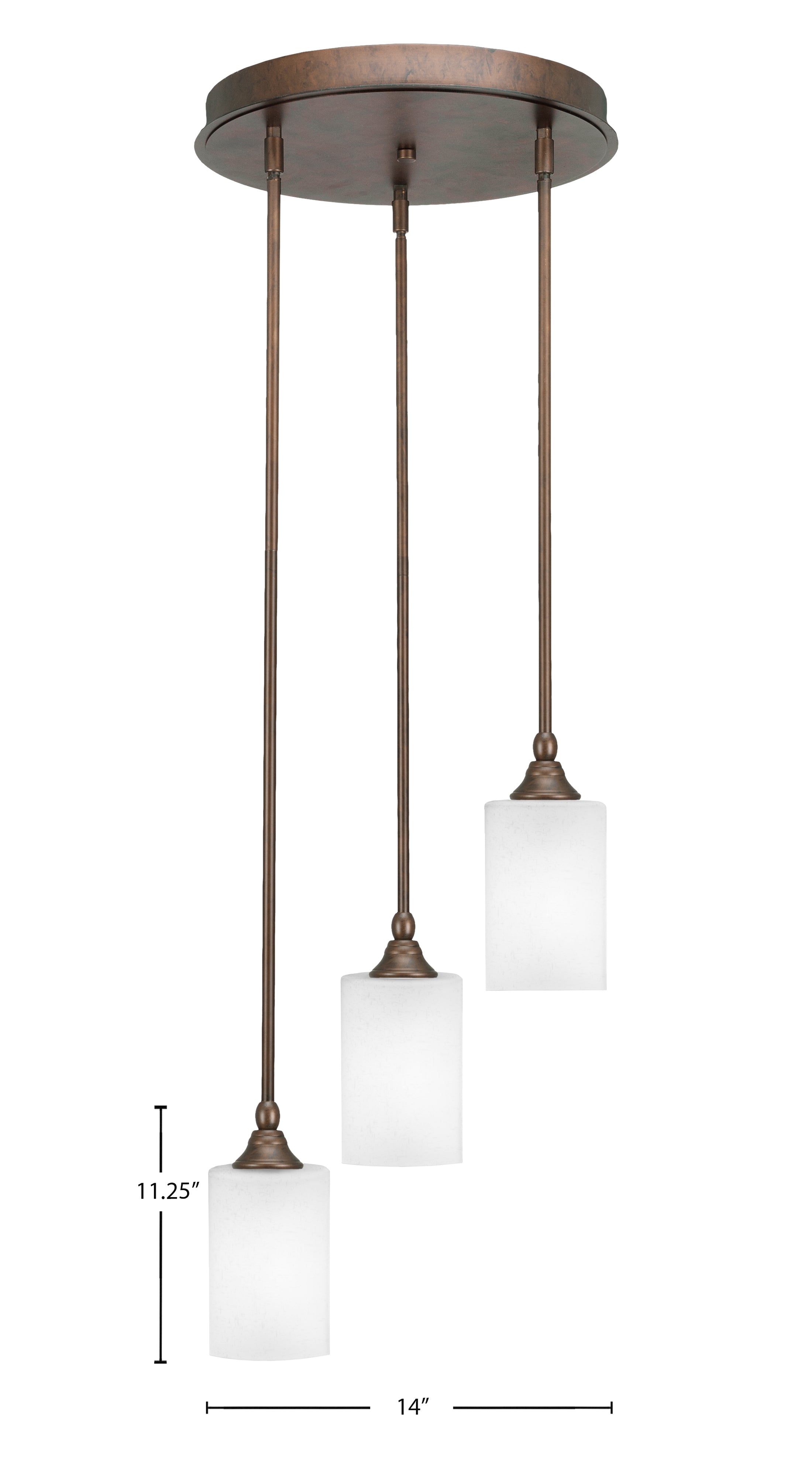 Empire Three Light Cluster Pendalier in Bronze with 4" Square White Muslin Shade
