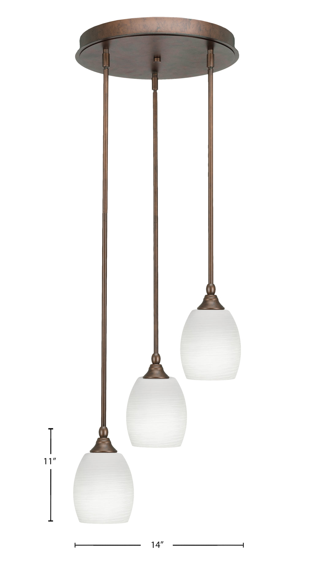 Empire Three Light Cluster Pendalier in Bronze with 5" White Linen Shade