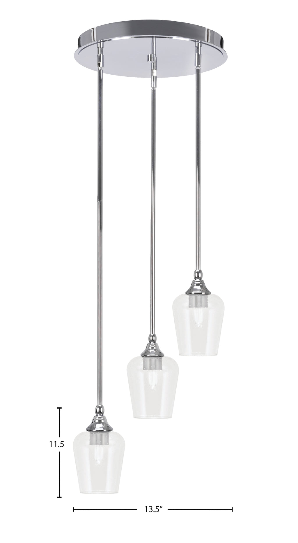 Empire Three Light Cluster Pendalier in Chrome with 5" Clear Bubble Shade