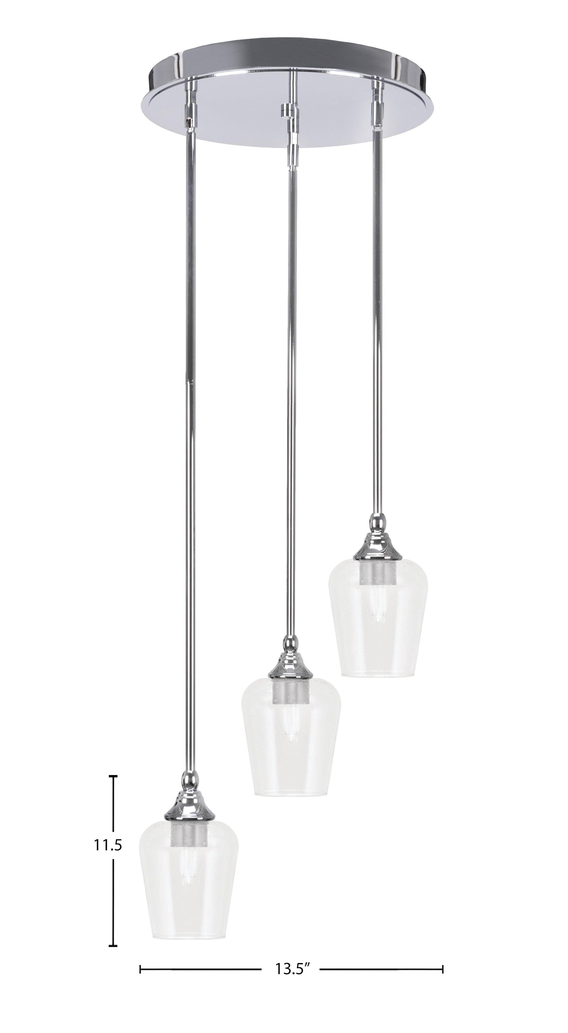 Empire Three Light Cluster Pendalier in Chrome with 5" Clear Bubble Shade