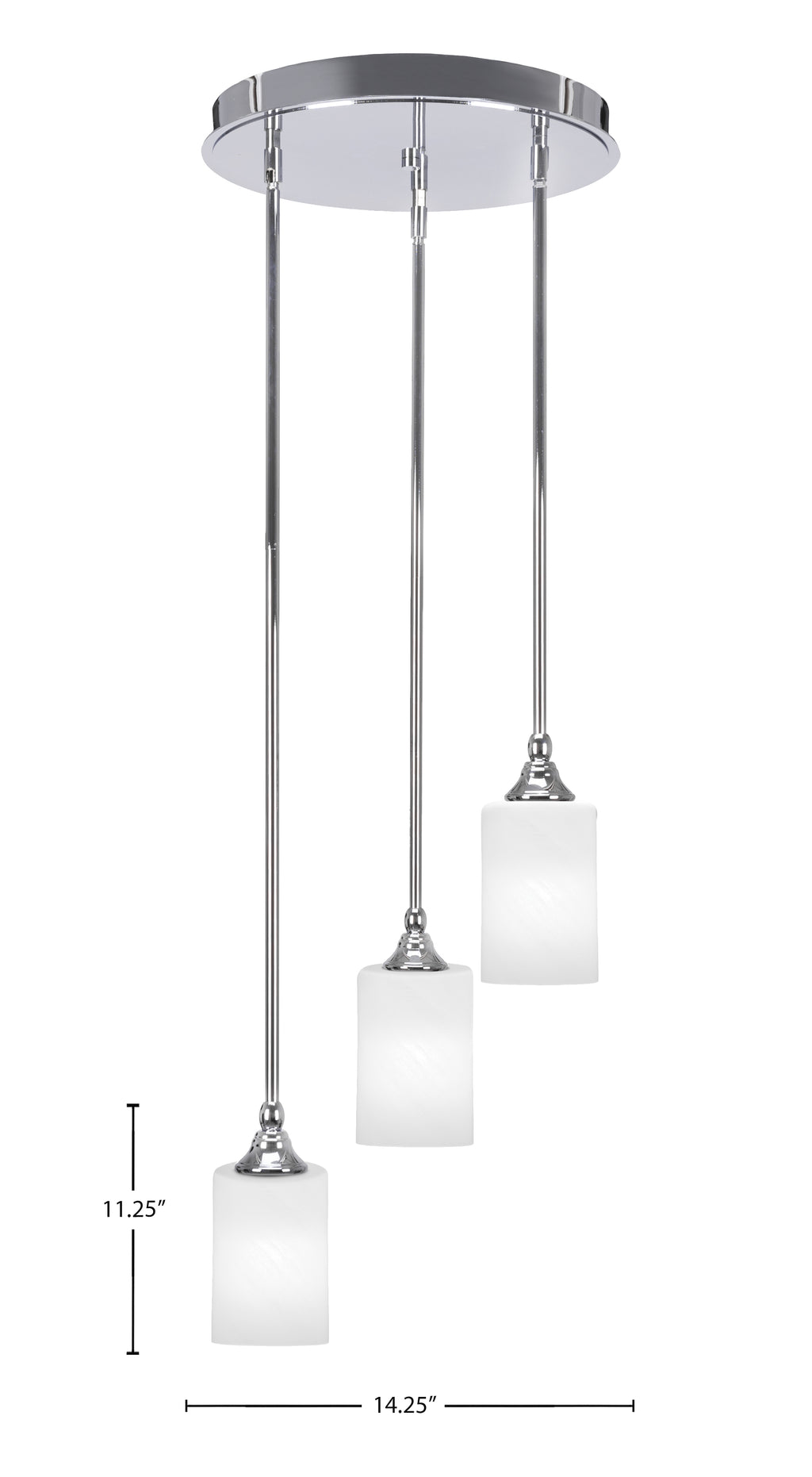 Empire Three Light Cluster Pendalier in Chrome with 4" White Marble Shade