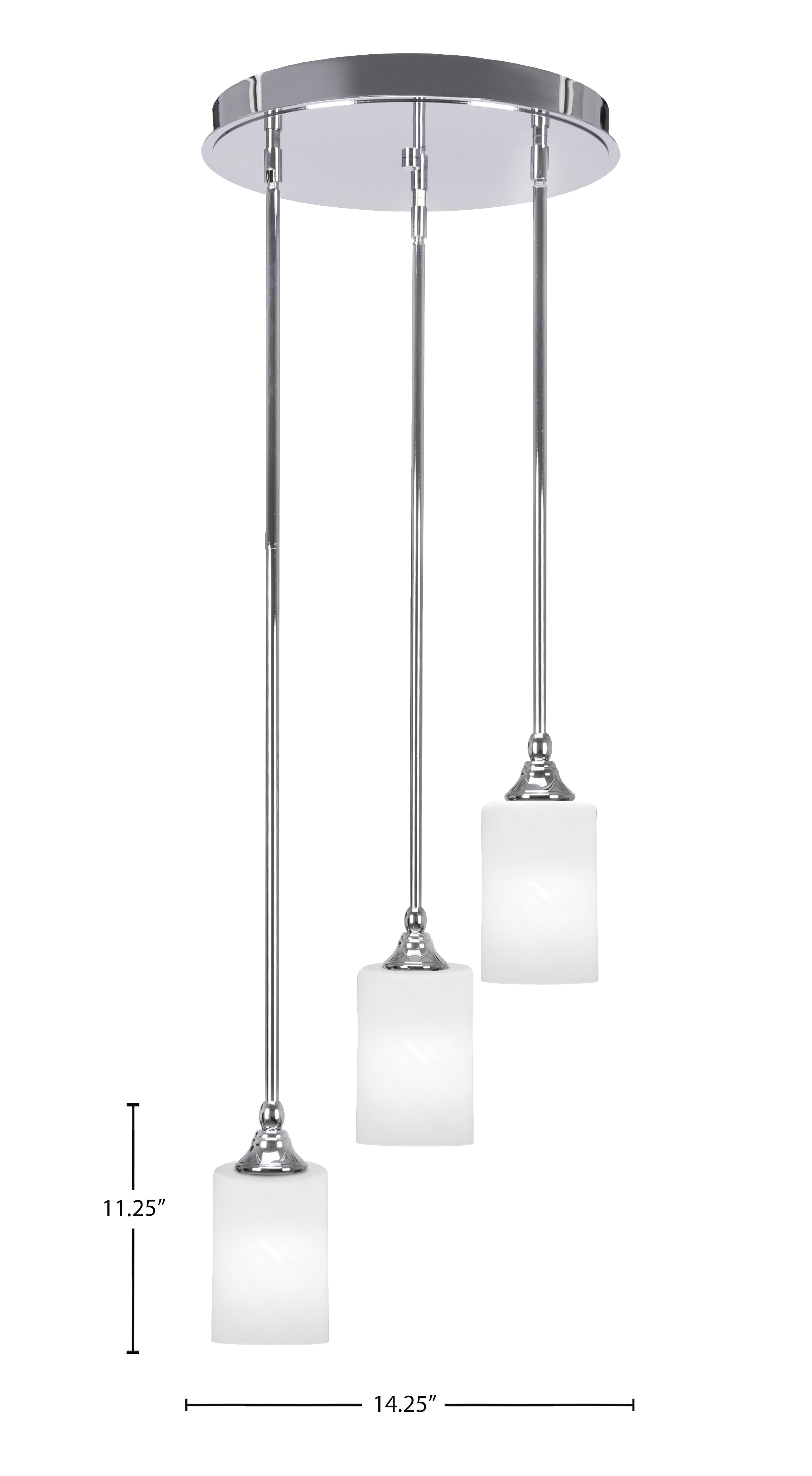 Empire Three Light Cluster Pendalier in Chrome with 4" White Marble Shade