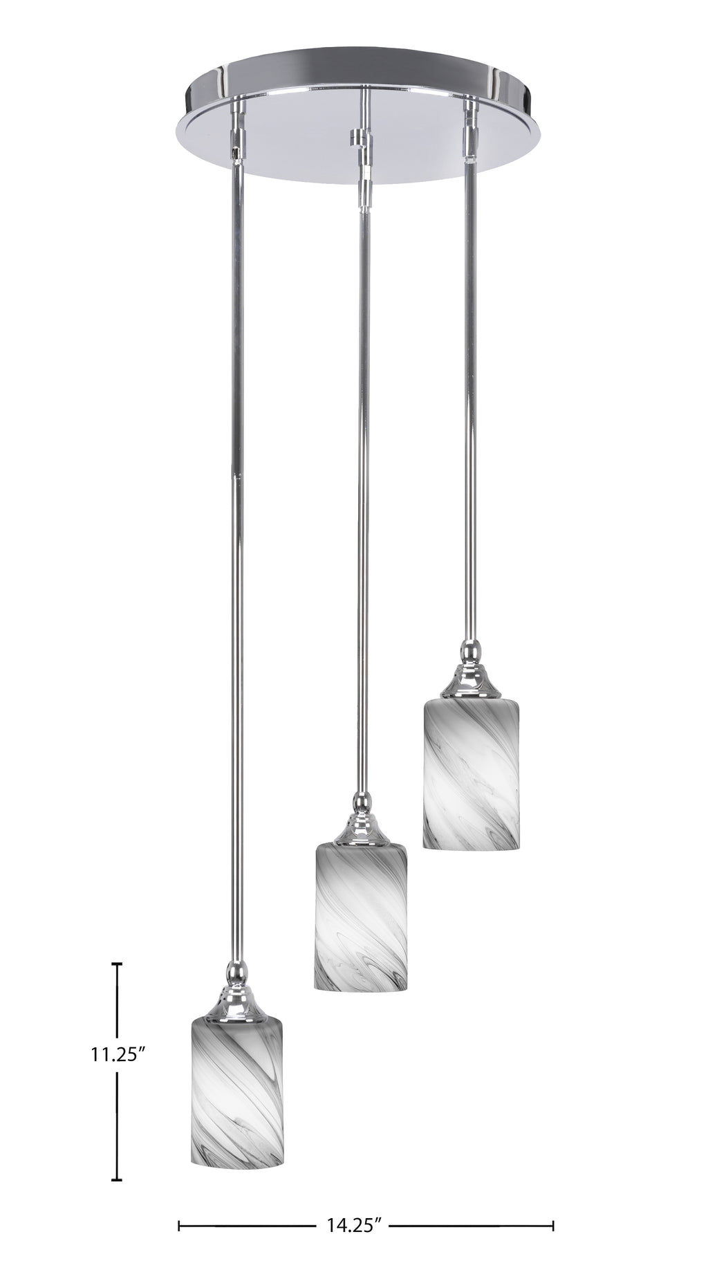 Empire Three Light Cluster Pendalier in Chrome with 4" Onyx Swirl Shade